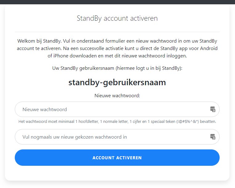 Account activatie voor nieuwe gebruikers in het StandBy Helpcentrum